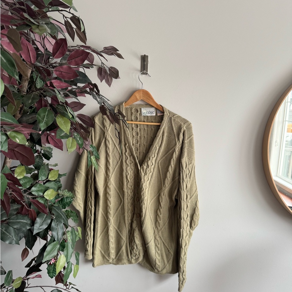 Sears Olive Green Cable Knit Cardigan Sweater